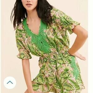 NWT Free People Gipsy Queen Gold Metallic Tropical Small Medium Palm Romper